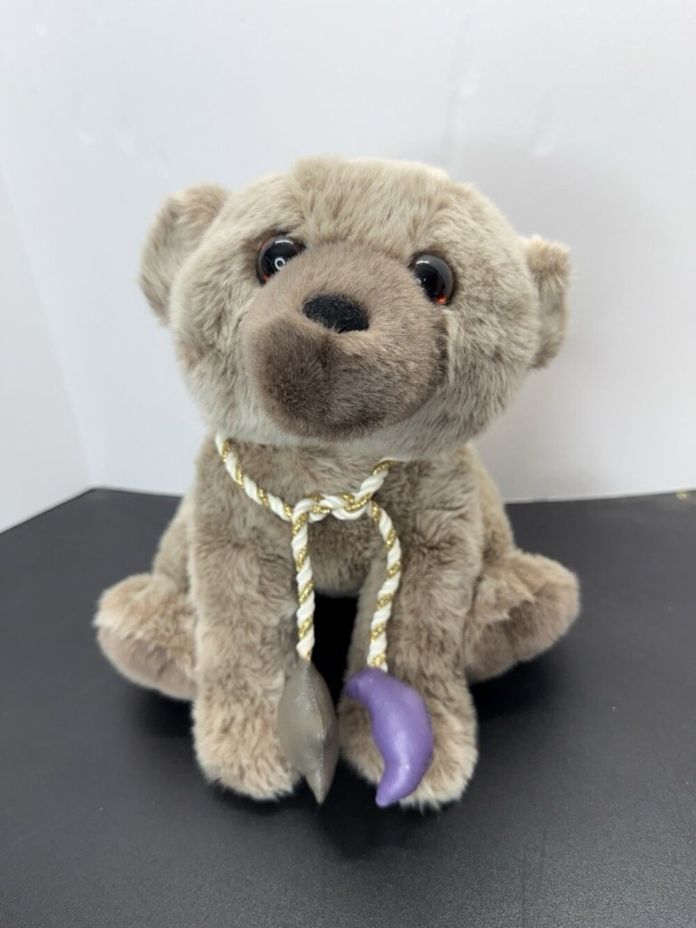 Vintage Walmart Plush Stuffed Bear Teddy 11” Brown Tan Frosted Fur Big Eyes
